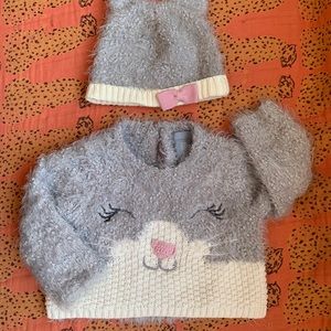 Chenille kitten sweater and hat set